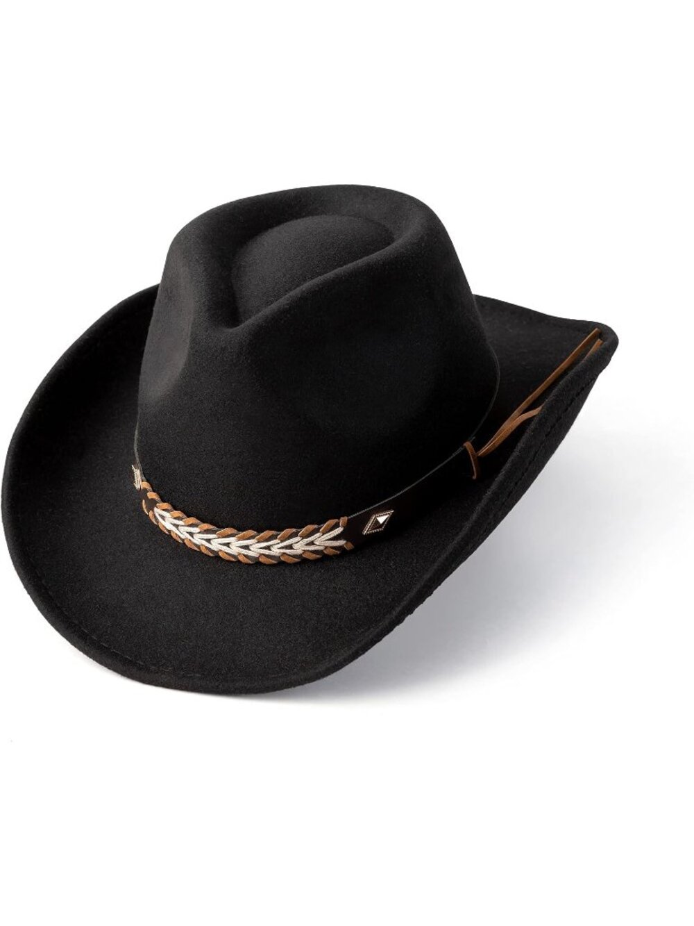 Unisex Black Felt for Wide Brim Adjustable Fit Cowboy Western Cowgirl Hat